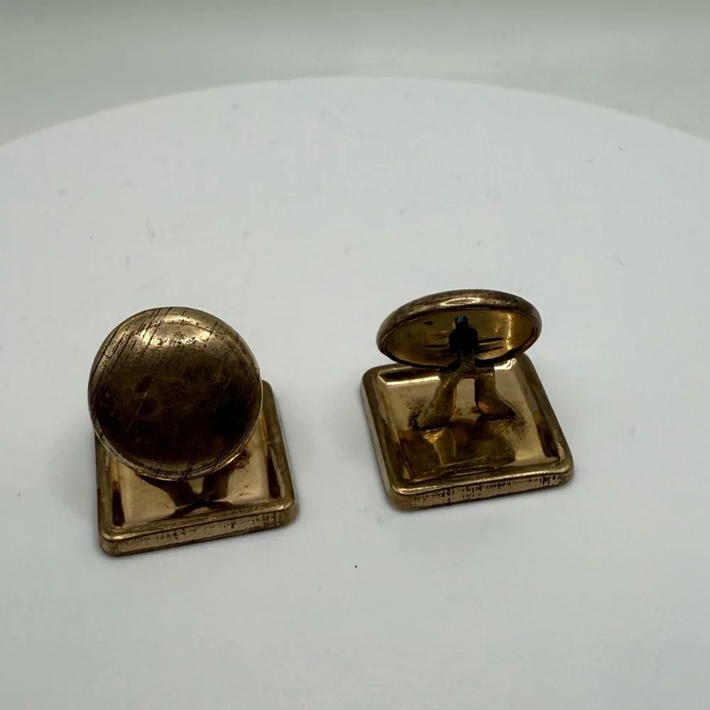 Vintage Copper Tone Square Floral Engraved Cufflinks